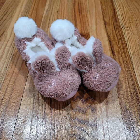 Custom Made Bunny Rabbit Ear Sherpa Lined Slip On Slippers Elastic - Picture 1 of 7